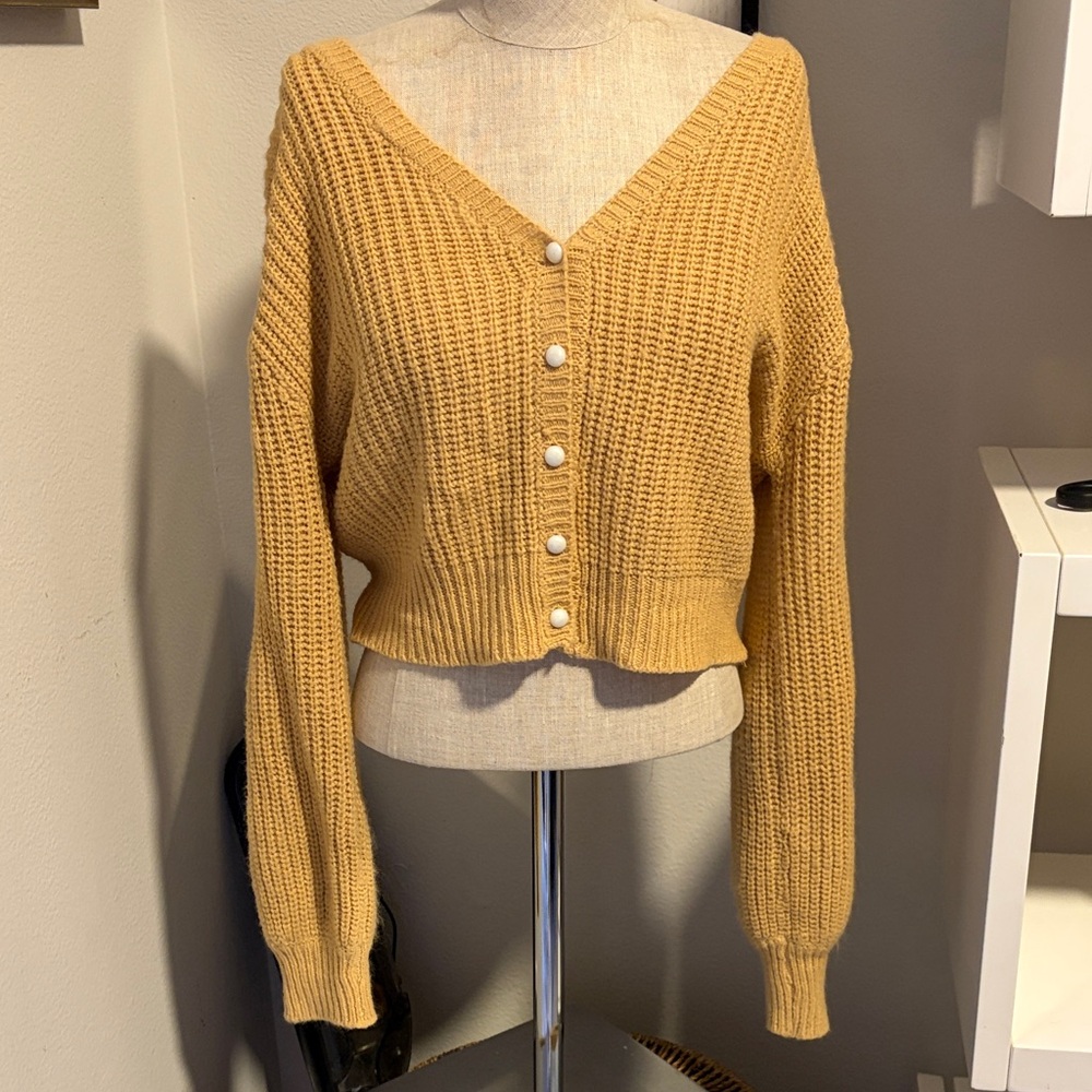 Women's Mustard Button-Up Sweater Size L